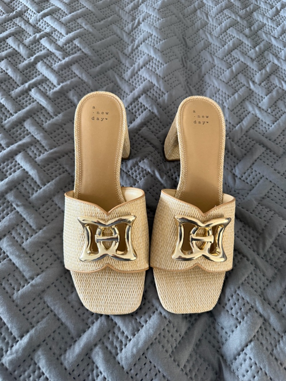 a new day Tan Slide Mules with Gold Decorative Buckles